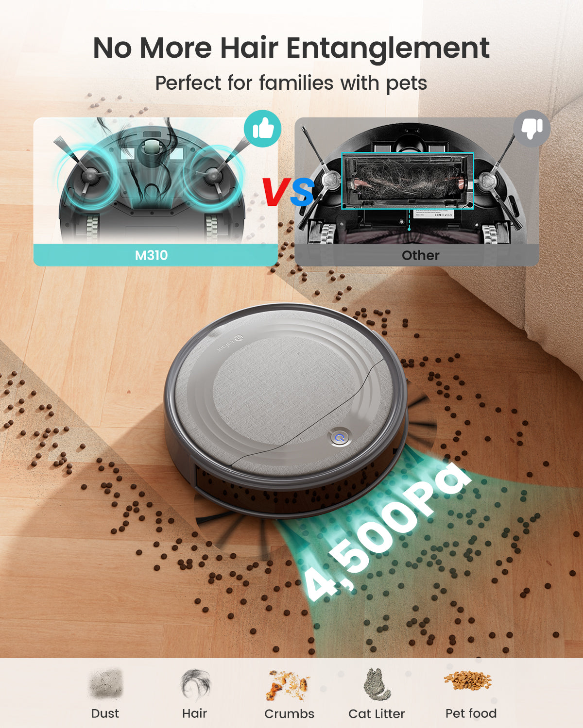 Lefant M310 Robot Vacuum Cleaner, 4500Pa Strong Suction, 7.9cm Thin 28cm DIA, Automatic Self-Charging Small Robotic Vacuum, Wi-Fi/App/Alexa Control, Ideal for Pet Hair Hard Floor