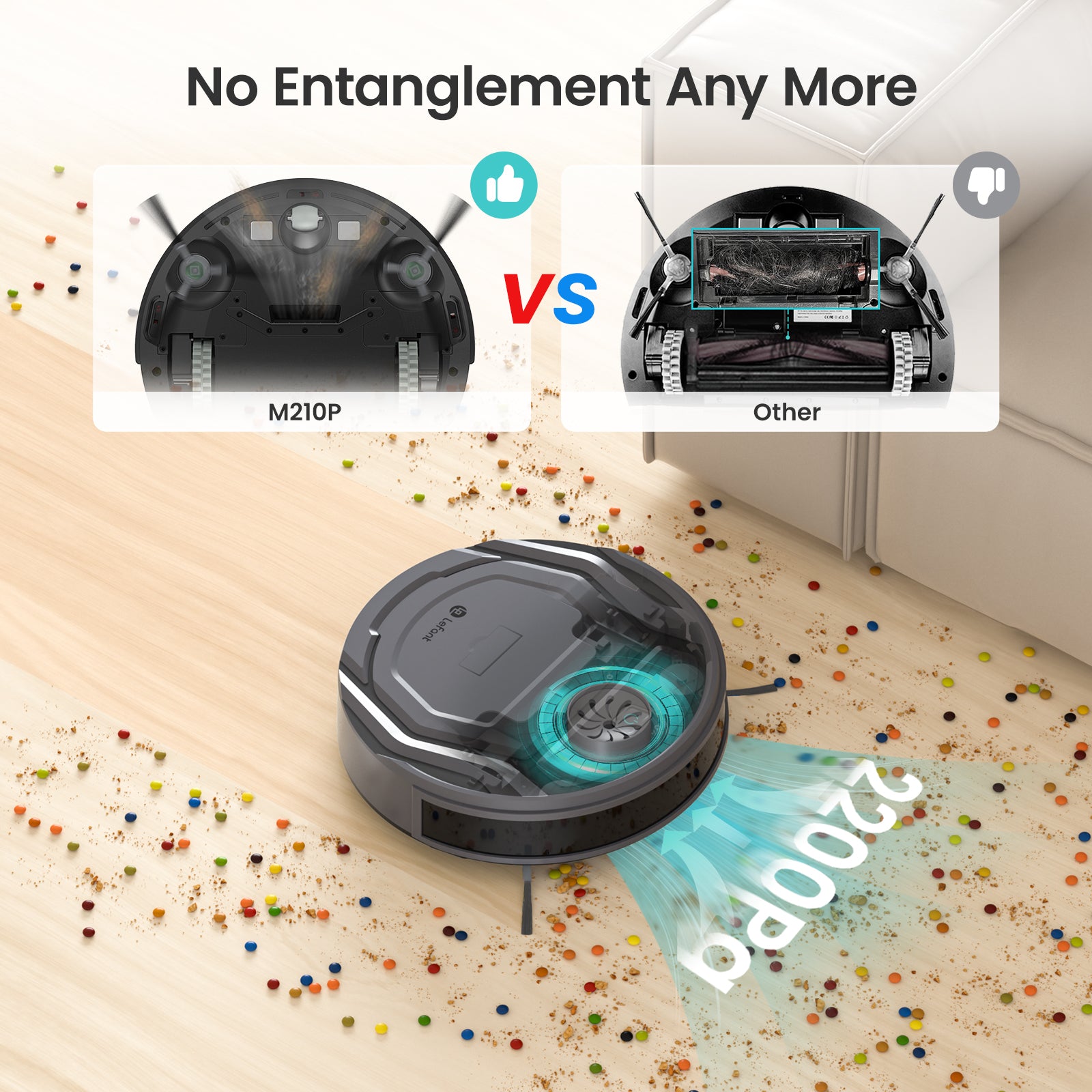 Lefant M210P Grey Robot Vacuum Cleaner, Small Robot Robotic Vacuum 7.8cm Thin 28cm DIA, 2200 Pa Suction, Alexa Voice Control Self-Charging Robotic Vacuum Ideal for Pet Hair Hard Floor and Carpet